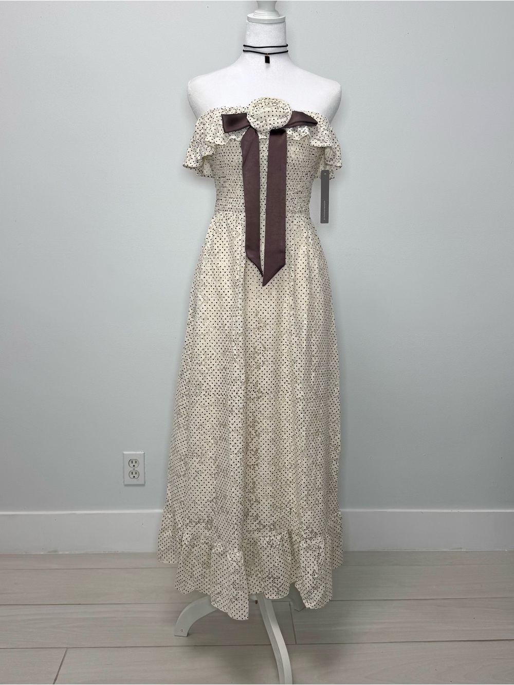 Anthropologie Romantic Coquette Maude Club Strapless Polka Dot Maxi Dress NWT L - Picture 5 of 9